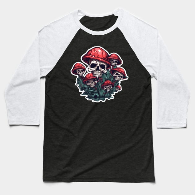 Trippy Psychedelic Mushroom Baseball T-Shirt by Nightarcade